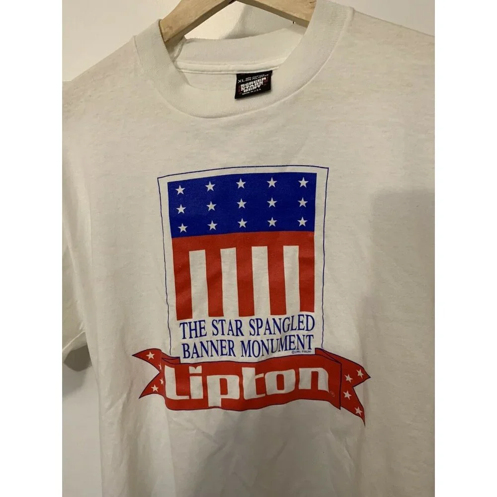 Vintage 90s Lipton Sz XL Star Spangled Banner Monument T-shirt single stitch USA
